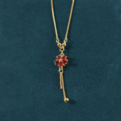 Gold-Plated Red Crystal Flower Pendant Necklace for Women