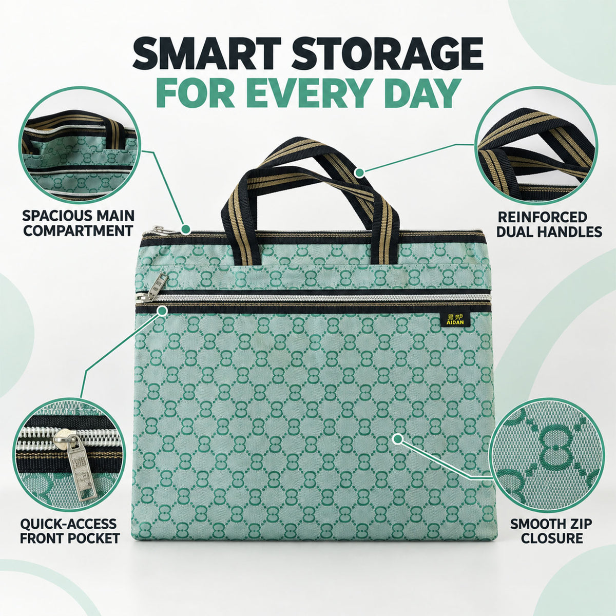 Carry Bag with Dual Handles and Zip Closure for Work Files and Daily Use (1 Pc)