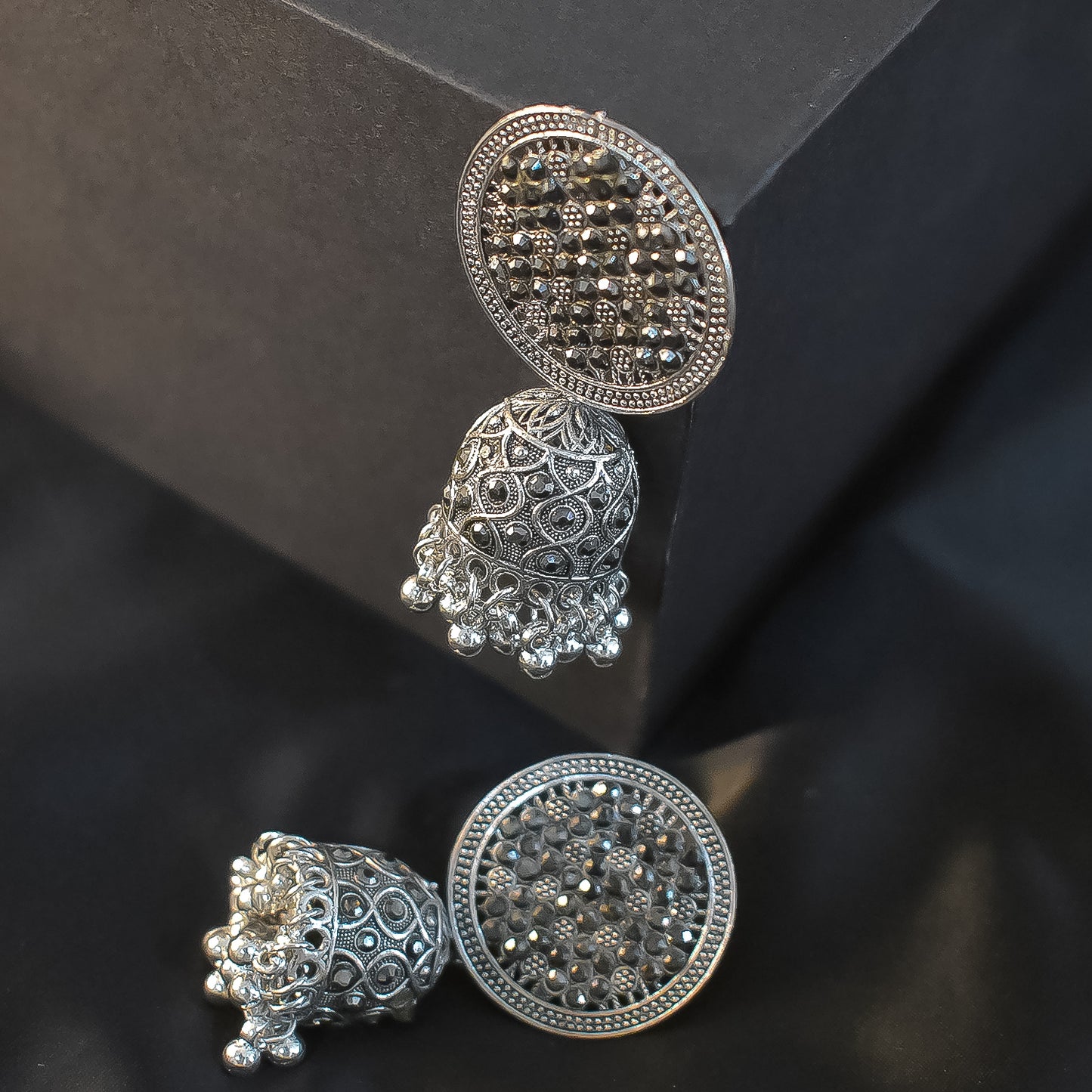 Elegant New-Style Oxidised Jumka Earrings with Intricate Craftsmanship