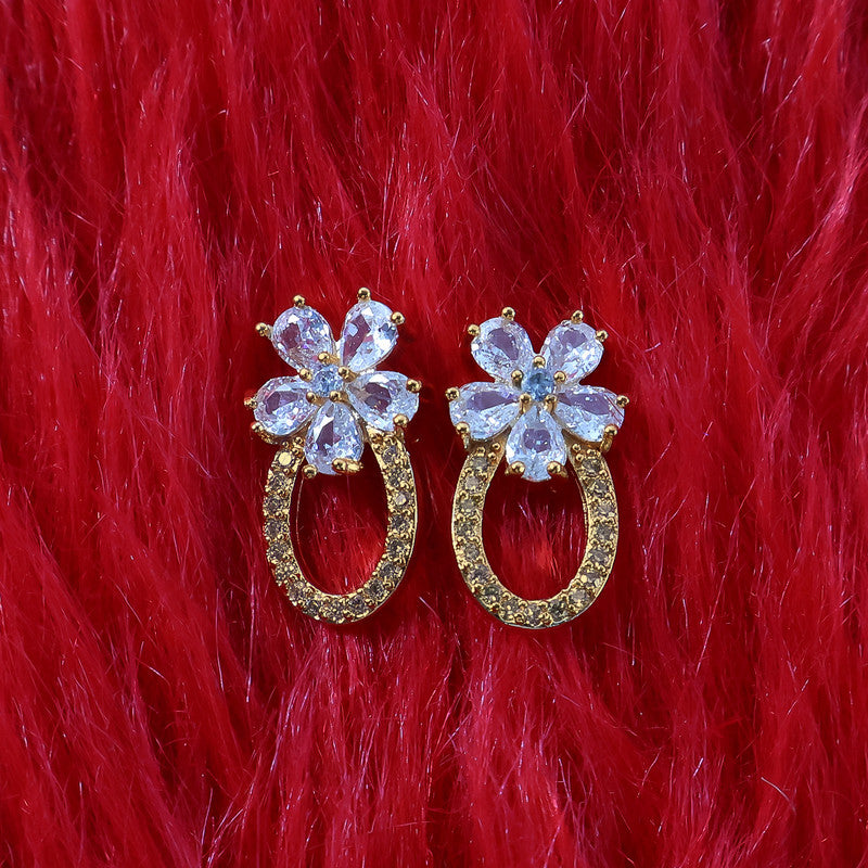 Floral Oval Loop CZ Stone Earrings for Women