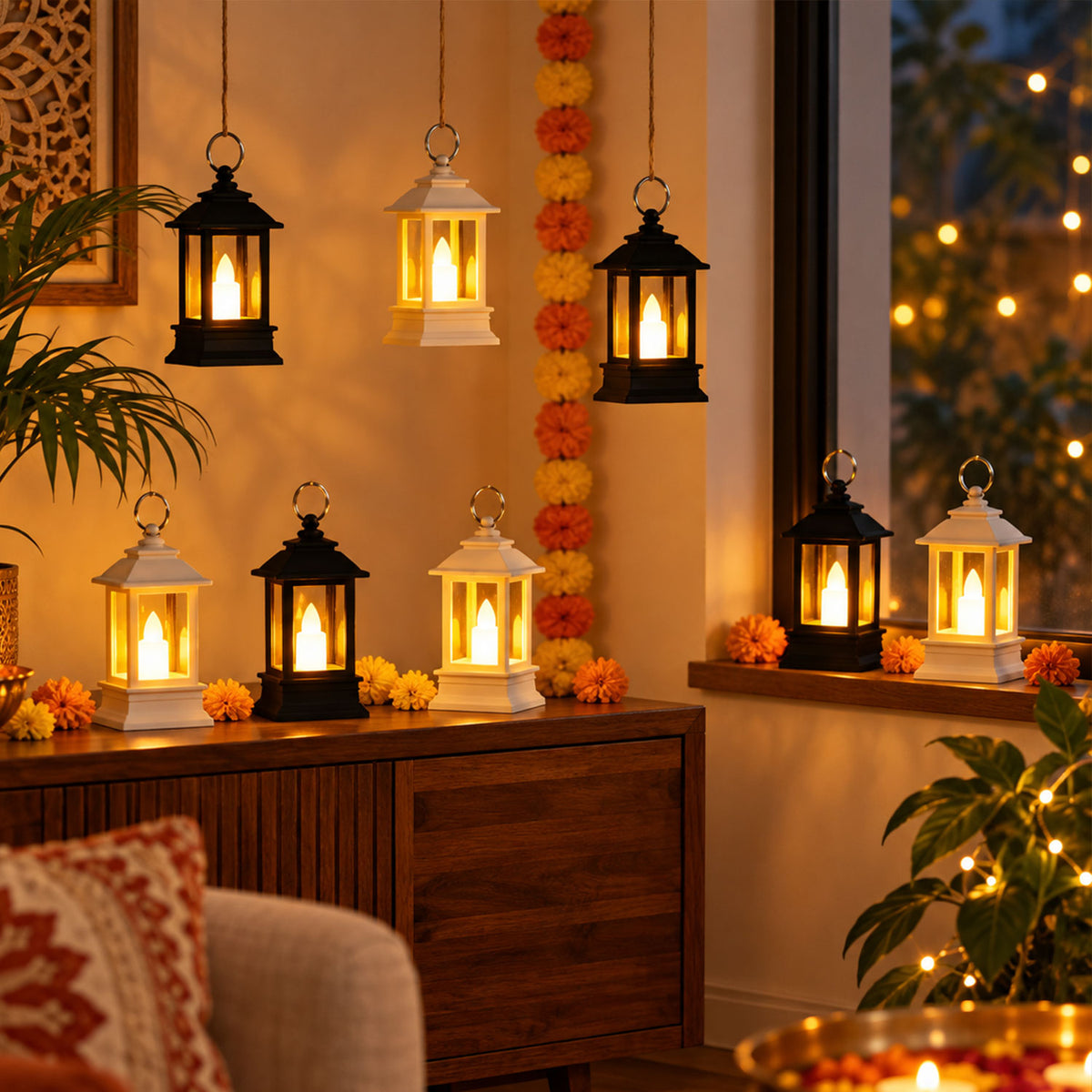 Decorative Flameless LED Mini Lantern Candles for Festive Home Decor (8 Pc Set)