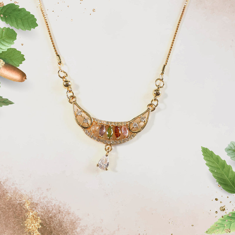 Crescent Moon Multicolor Pendant Necklace for Women
