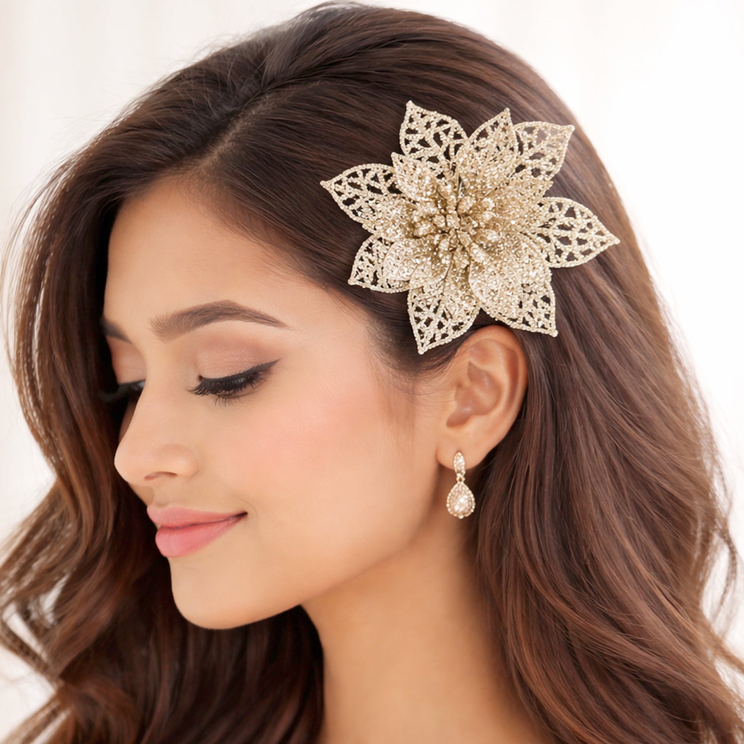 Glitter Flower Hair Clip Set (6 Pc Mix Color Set)