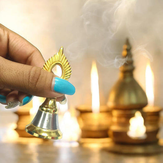 Pure brass and steel temple prayer bell with elegant detailing