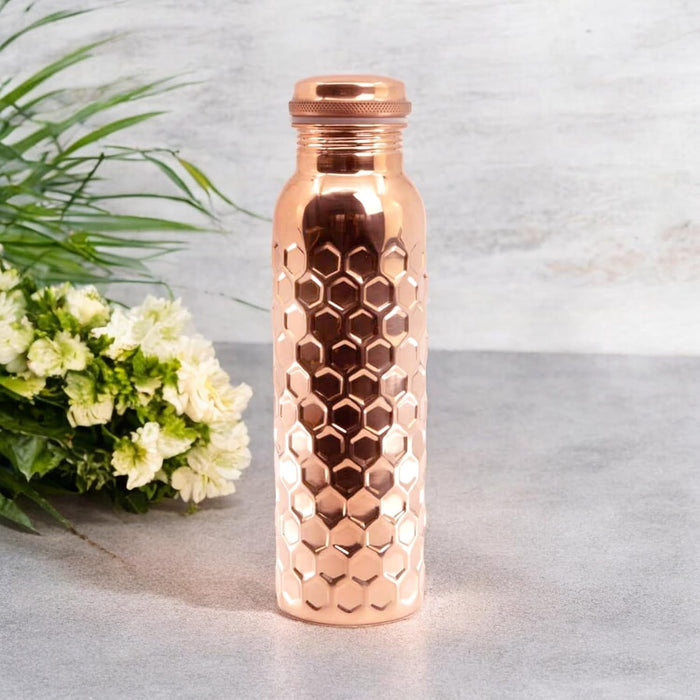 Diamond Cut Copper Water Bottle 2 Glasses with Gift Box (3 Pcs Set)