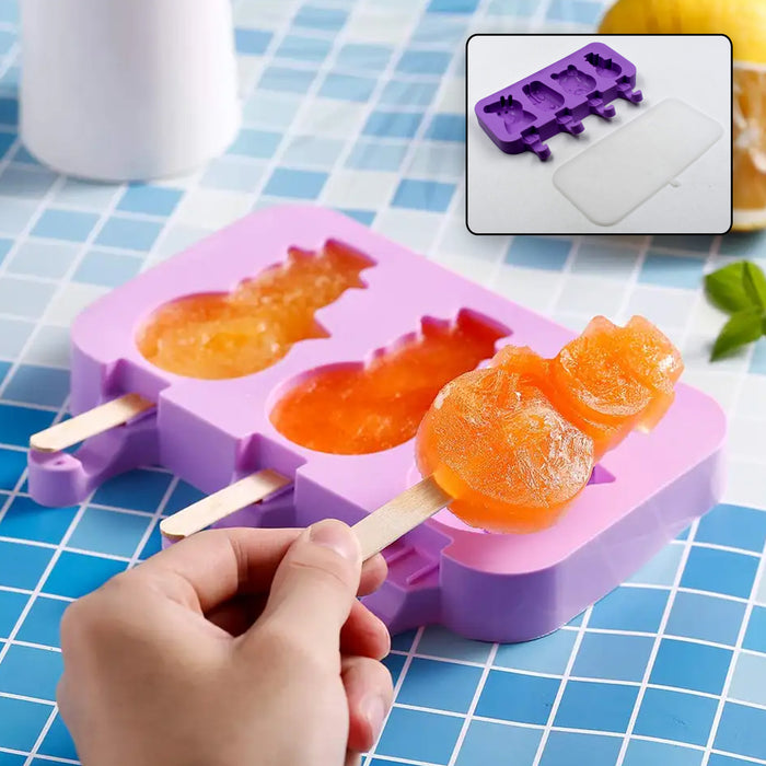 Silicone Popsicle Molds Ice Cream Pop Molds 4 Cavities with Lids 50 Pack Sticks for Kids Ice cube Maker Easy Release