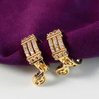 Side angle of lightweight rectangular CZ stone earrings for daily wear