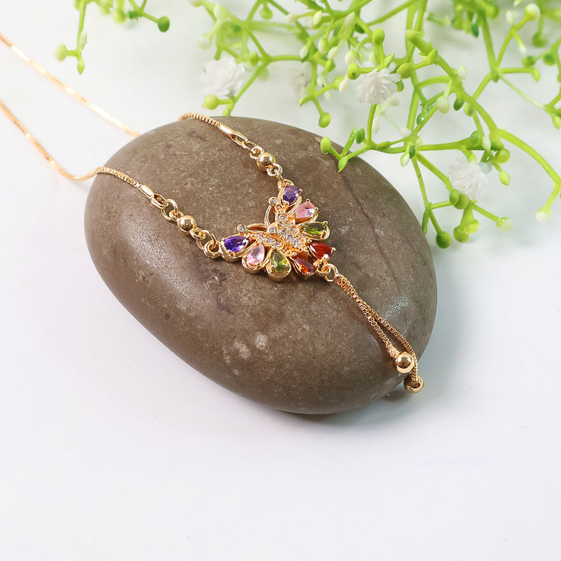Elegant Multicolor Butterfly Pendant Necklace for Women – Gold Plated with Crystal Charms