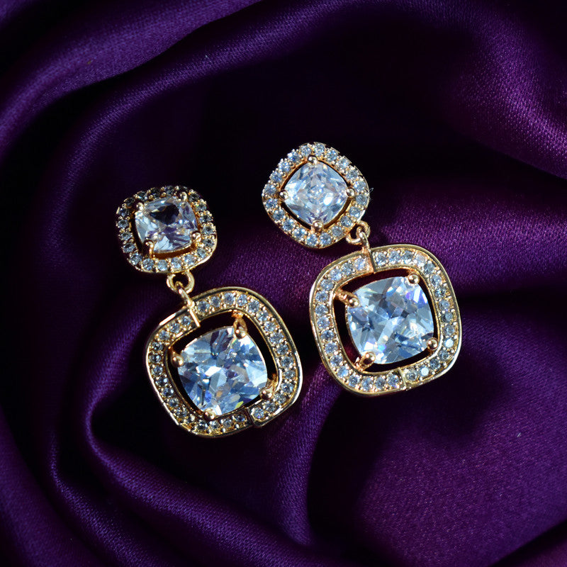 Elegant Double Square CZ Stone Drop Earrings for Women