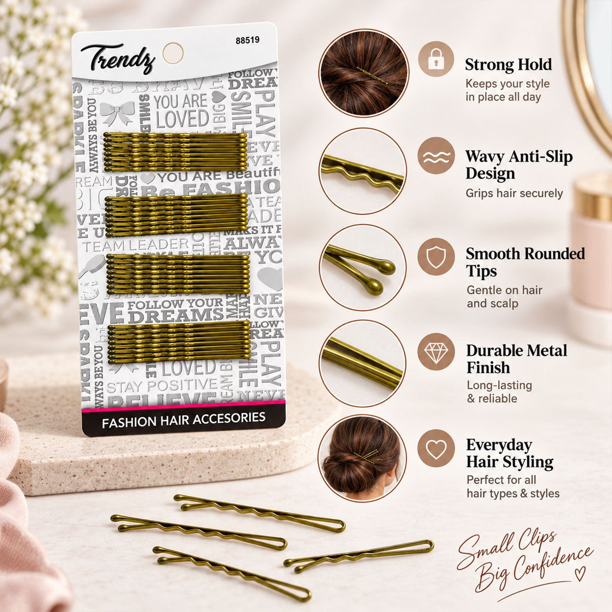 gold metal wavy hair pins set