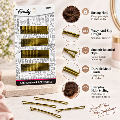 gold metal wavy hair pins set