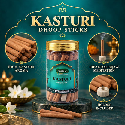 Kasturi Dhoop Sticks Jar with Holder for Daily Puja and Home Fragrance (100 Gm)