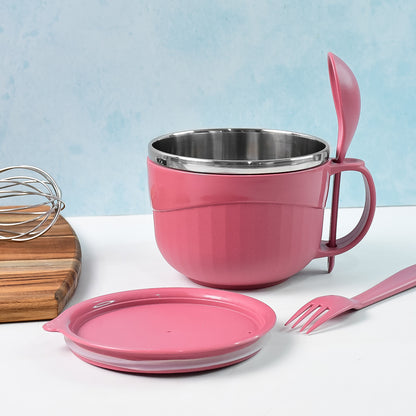 Apex Premium 700 ML Multipurpose Noodle Bowl with Handle, Lid and Fork