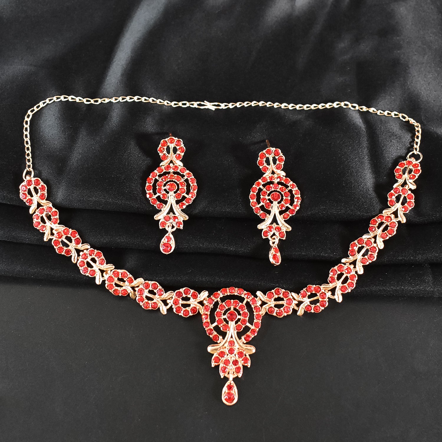 Red Diamond Necklace with Earring Set