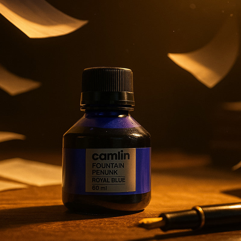 Camlin Fountain Pen Ink – Smooth Writing Royal Blue Ink for All Fountain Pens (60 ml Bottle)