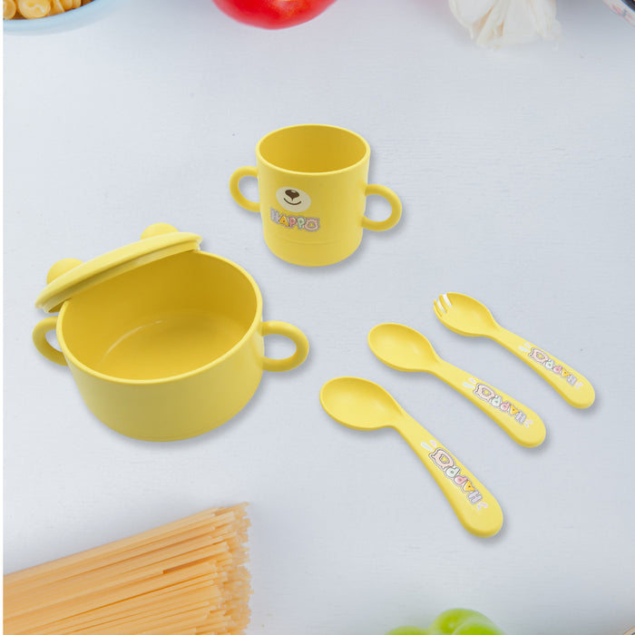 Baby Feeding Set for Kids and Toddlers,Children Children Dinnerware Set - Bamboo Fibre Feeding Set for Kids, Cartoon Design Plate, Cup, Spoon, Fork and Chopsticks, Tableware Cutlery for Kids Microwave & Dishwasher Safe (7 Pcs Set)
