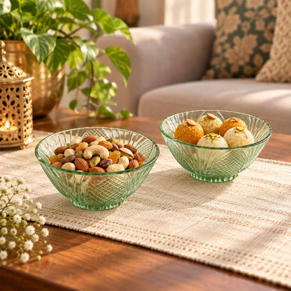 Textured Glass Bowl Set for Serving Dry Fruits, Snacks and Desserts (2 Pc Set)