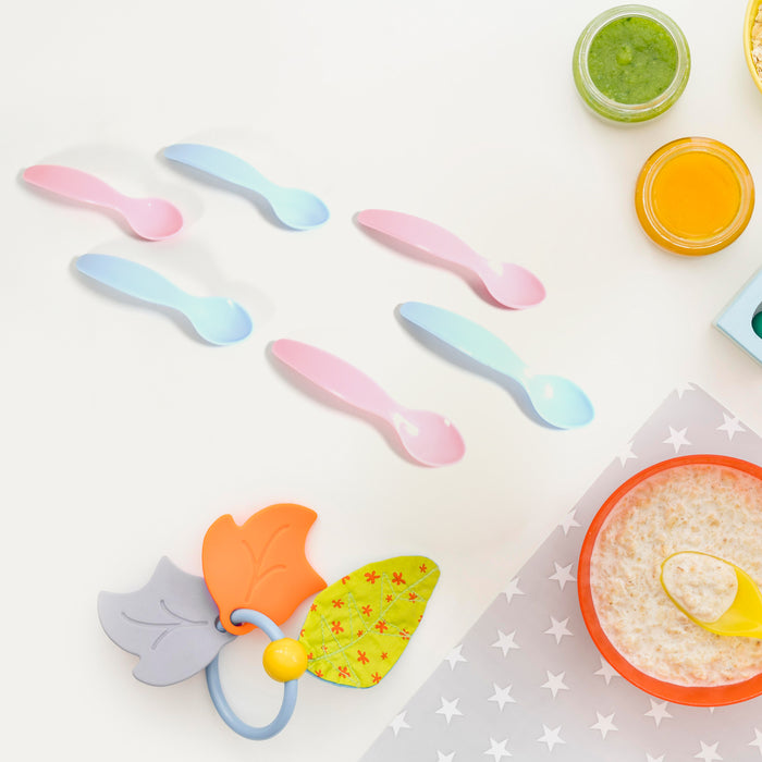 8182 Kids Cute Food Grade Foods Feeding Training Silicone Baby Spoon (set of 6 pcs)