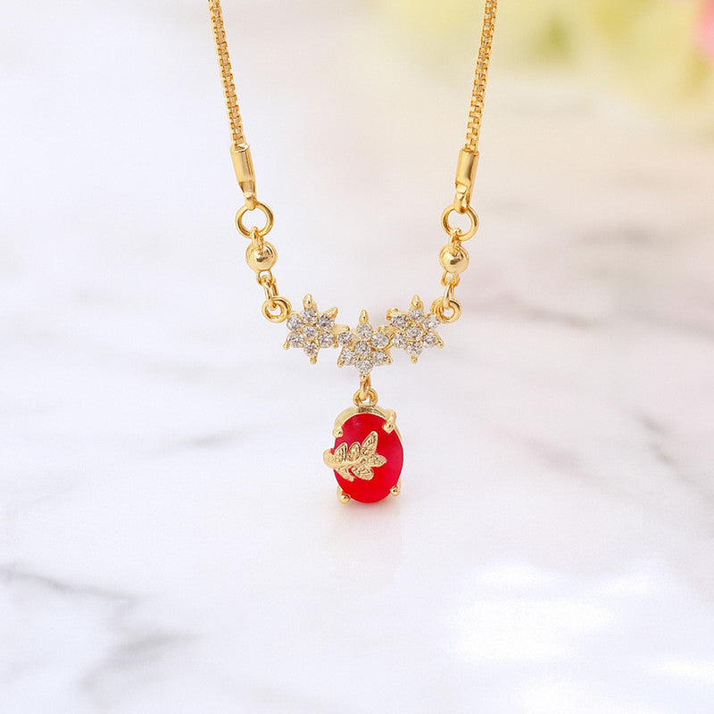 Red Stone Butterfly Pendant Necklace