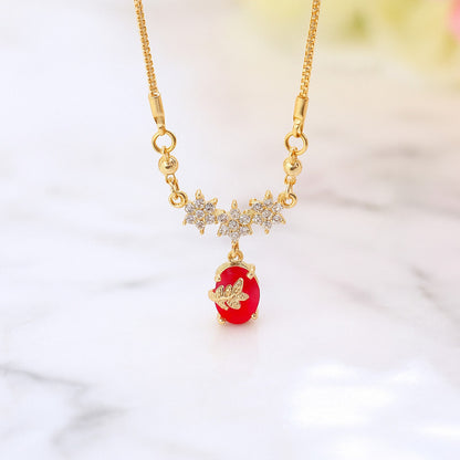 Red Stone Butterfly Pendant Necklace