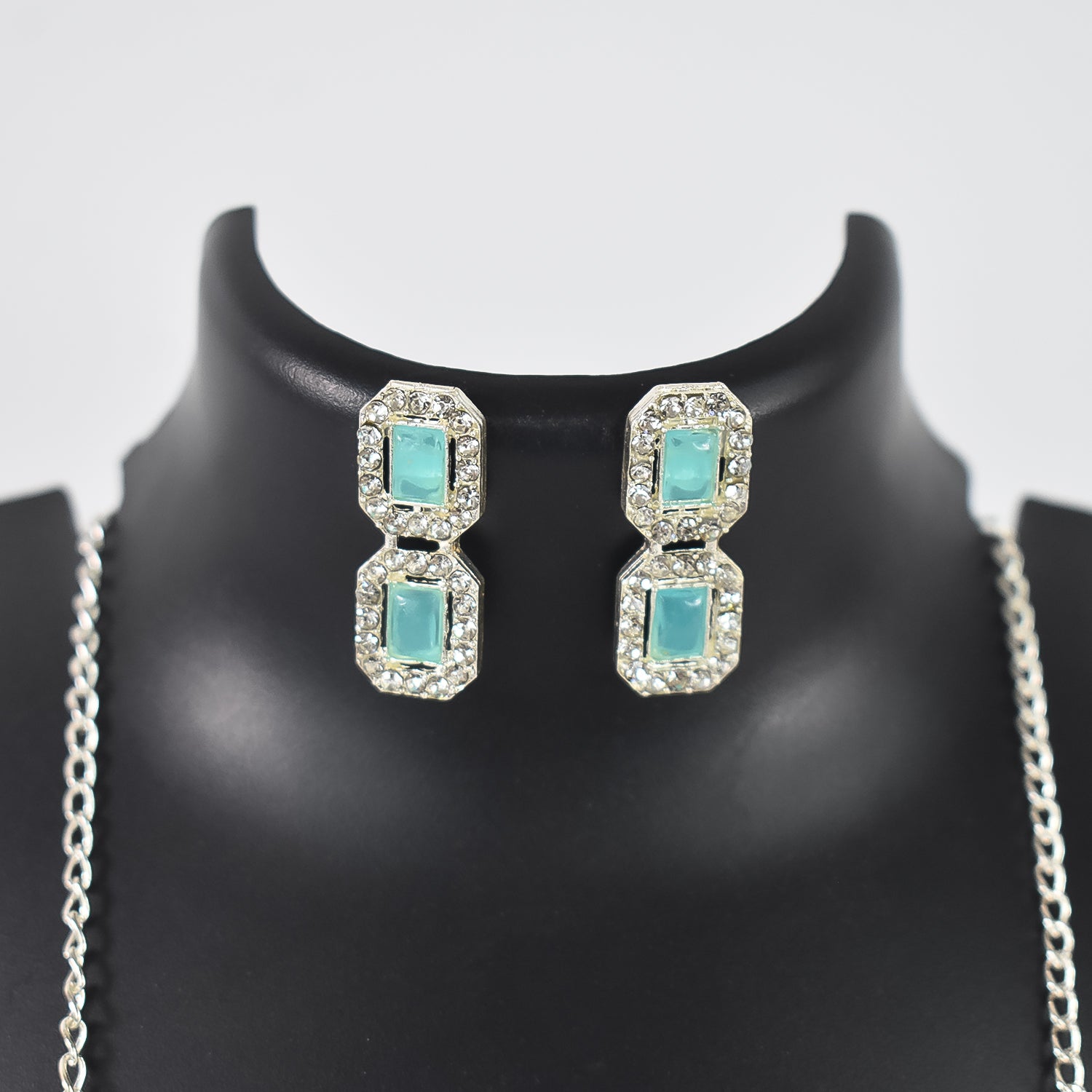 Sky Blue American Diamond Studded Jewellery Necklace Set