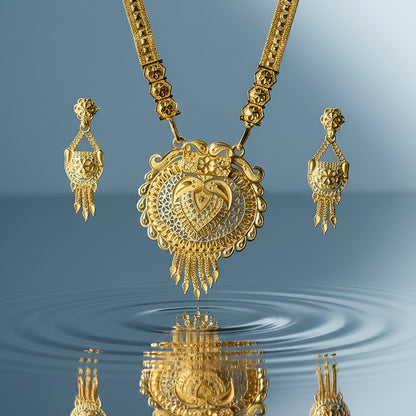 Elegant Gold-Tone Traditional Necklace & Earring Set for Festive and Bridal Wear
