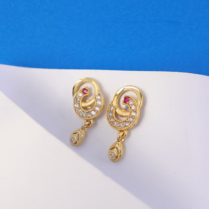 Modern Gold Plated Round Teardrop Earrings with Stone Highlights