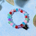 Crackle-Bead Stretch Bracelet – Vibrant Multicolor with Butterfly Charm