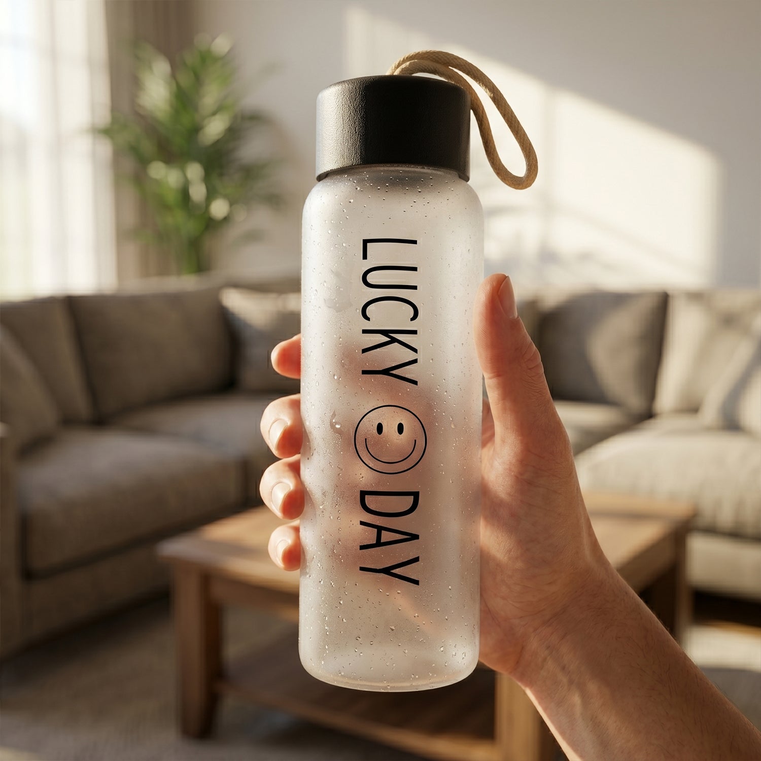Premium Frosted Glass Water Bottle with Leak Proof Lid (350 ML)