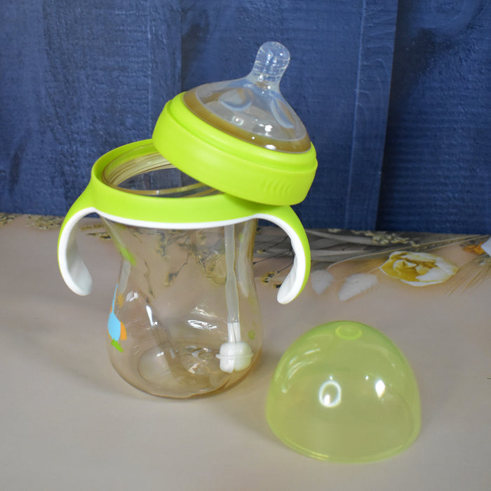 Plastic Baby Feeding Bottle with Handles Straw (300 ML / 1 Pc)