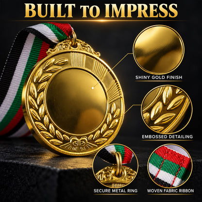 Gold Medal Gift with Tricolor Ribbon for Achievers, Kids and Winners (1 Pc)