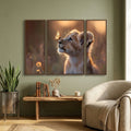 Lion Cub Wall Art – Vibrant 3-Panel MDF Wall Decor