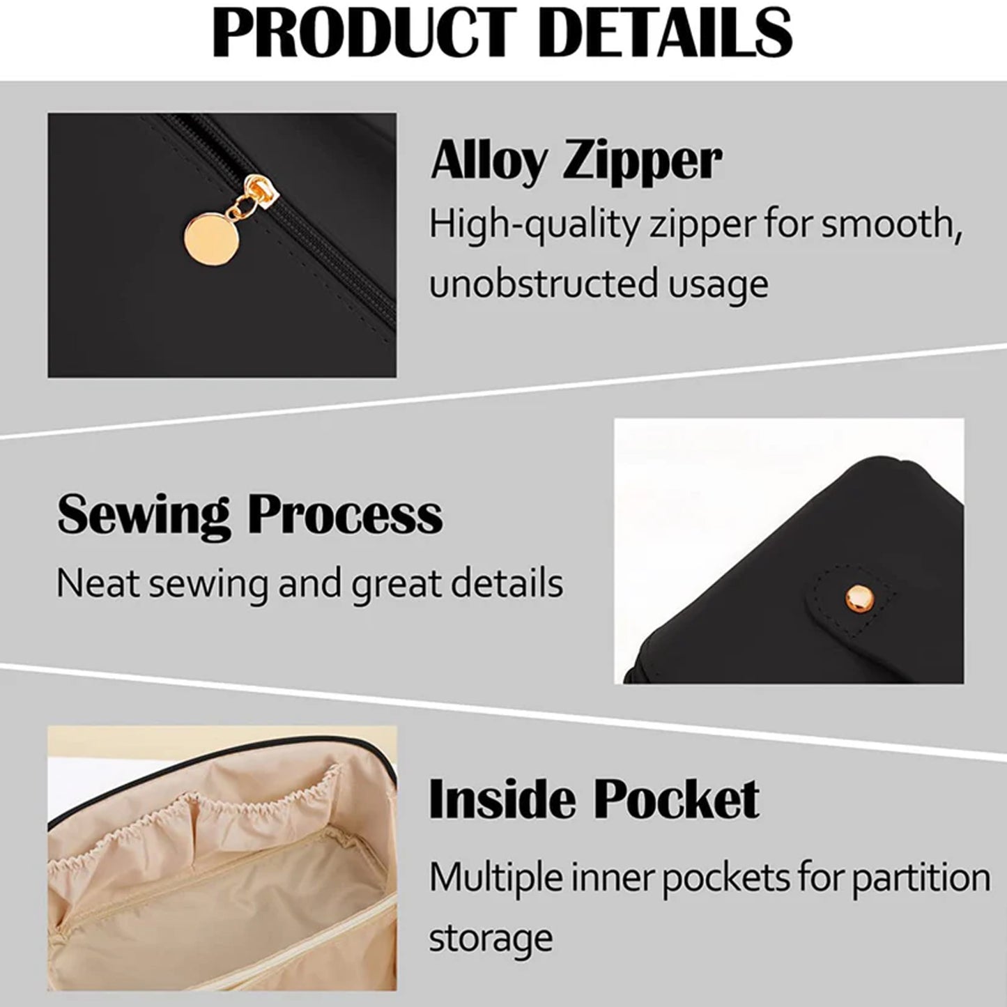 Travel makeup organizer pouch angled view
