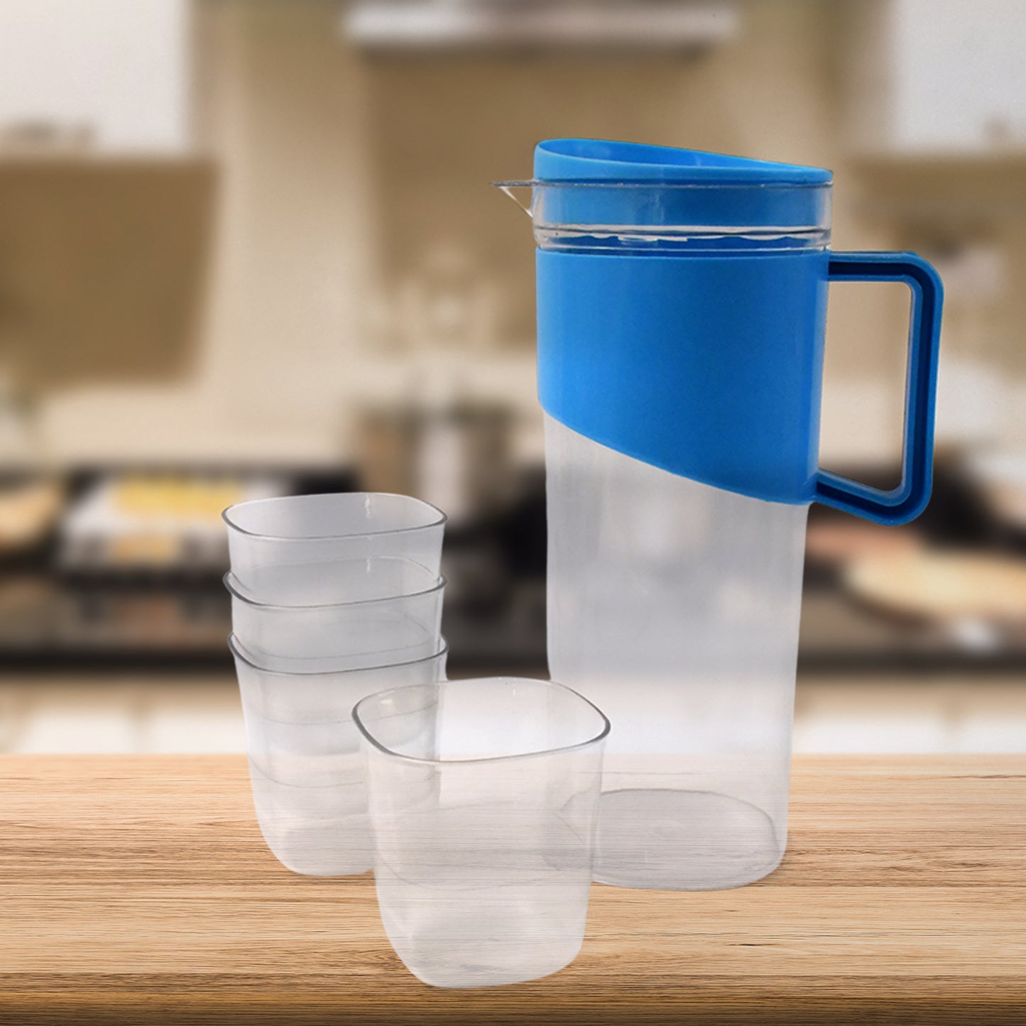 Transparent Stylish Premium Jug with Elegant Handle (2000 ML Jug Approx & 4 Pcs Plastic Glass)