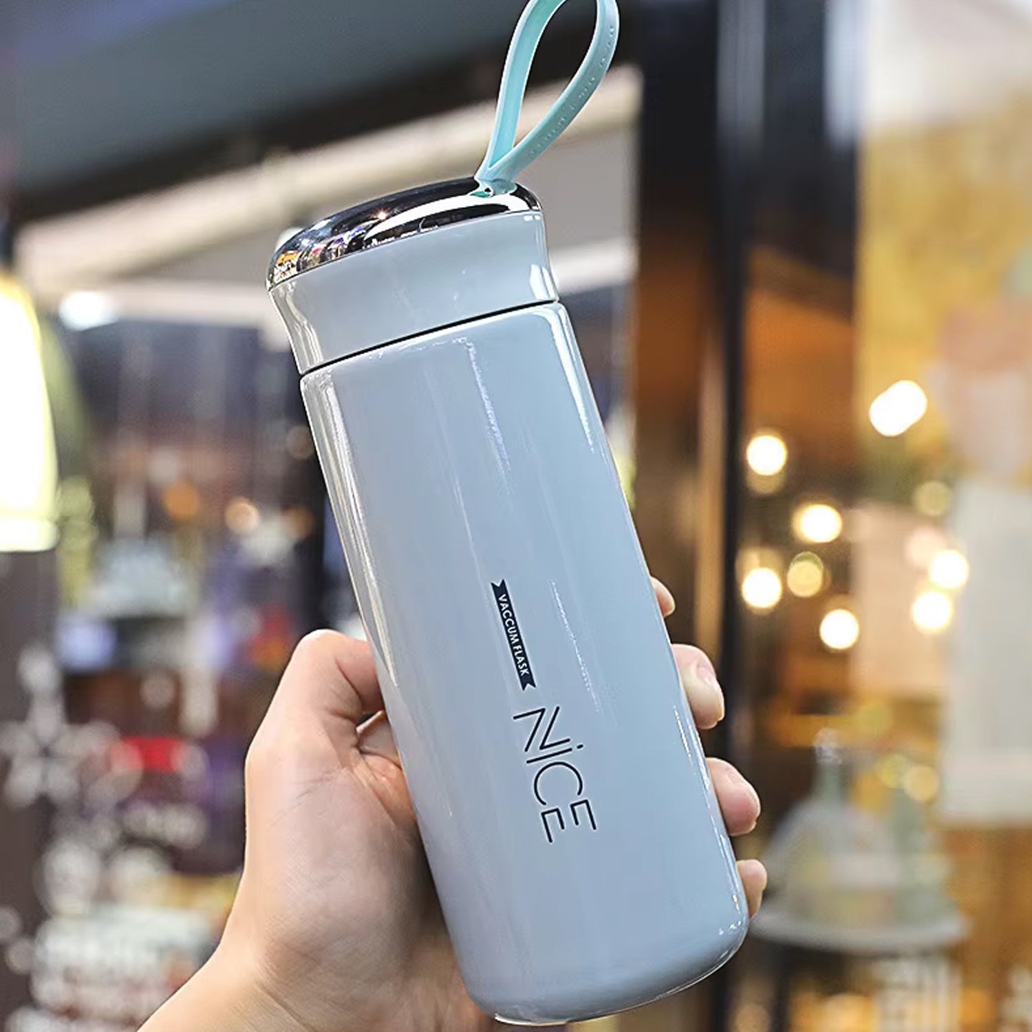 Water bottle 400ml leak proof, glass water bottle with daily water intake for gym and children, Nice Bottle (1 pc / Light Blue Color)