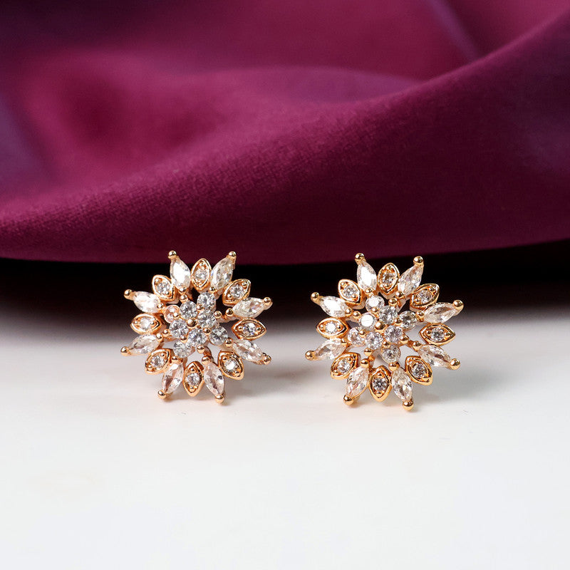 Charming Floral Cluster CZ Stone Stud Earrings for Women
