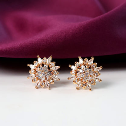 Charming Floral Cluster CZ Stone Stud Earrings for Women