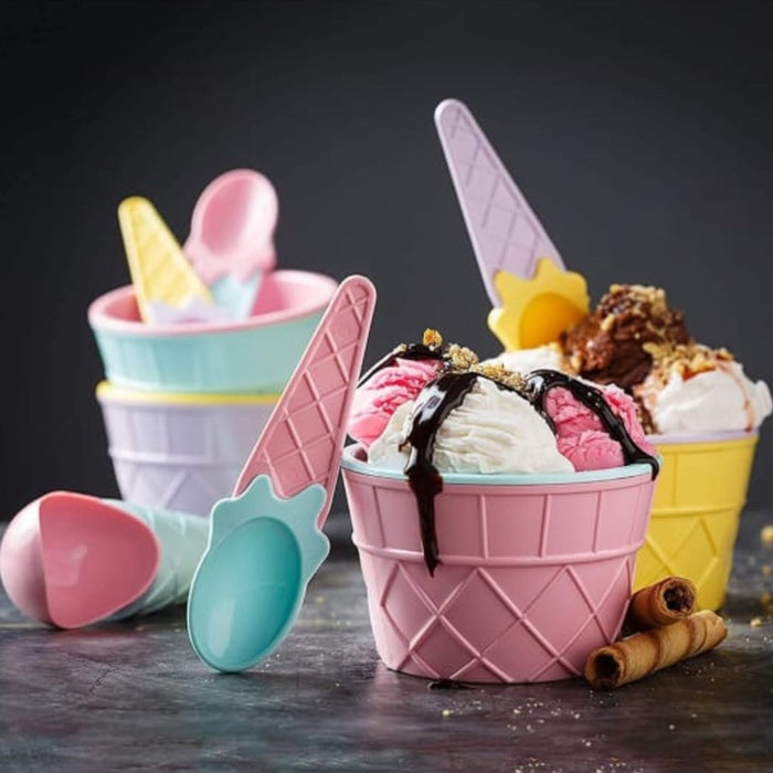 Ice-Cream Waffle Spoon Bowel Cup Set | Premium ice Cream Set | Ice-Cream Bowel with Spoon | 6 units Couple Bowl Set | Color Box