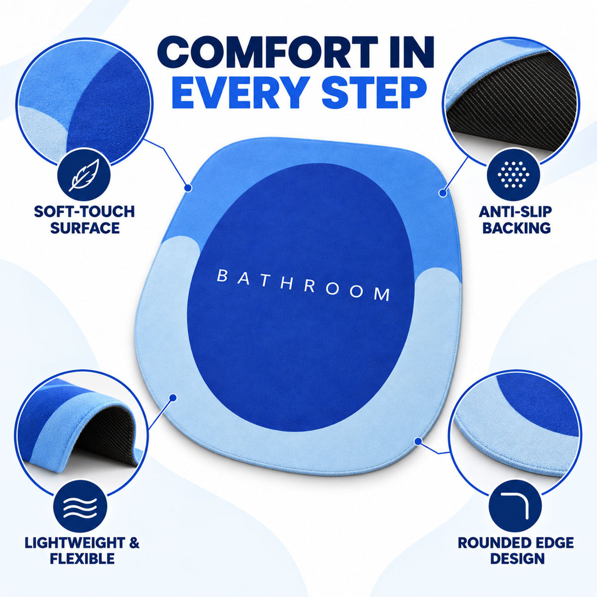 Rounded Circle Design Bath Rug, Soft Anti-Slip Shower Mat (1 Pc, 40x44 Cm)