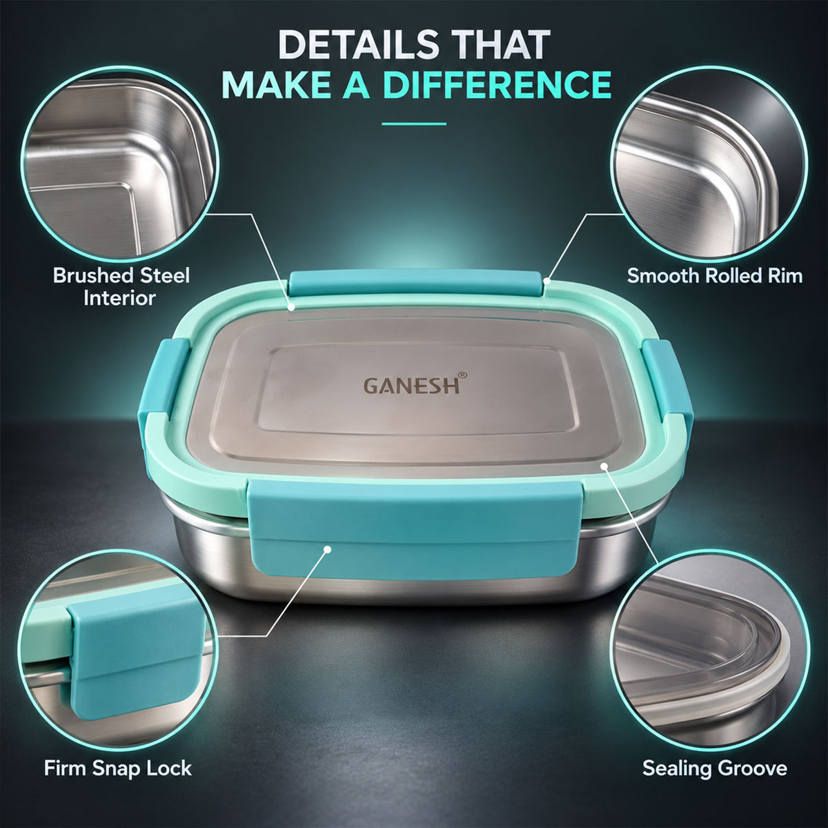 Ganesh shine 750 stainless steel lunch box.