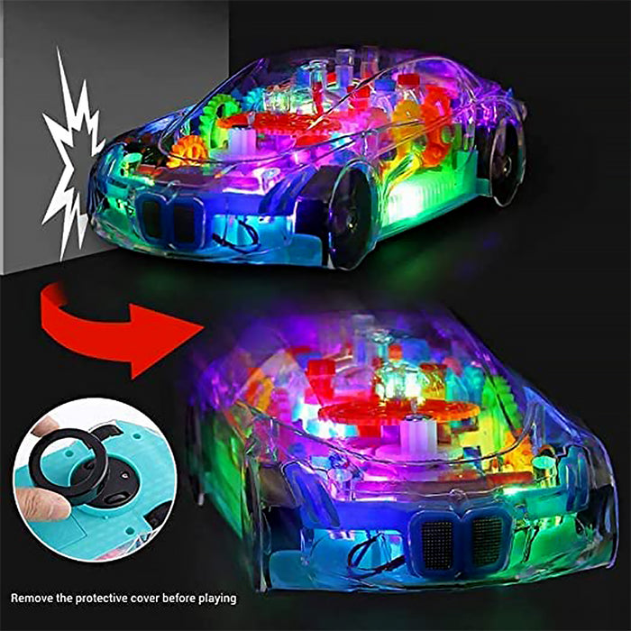 17793 Automatic 360 Degree Rotating Transparent Gear Concept Car with Musical and 3D Flashing Lights Toy for Kids Boys & Girls (Multicolor / Battery Not Included)