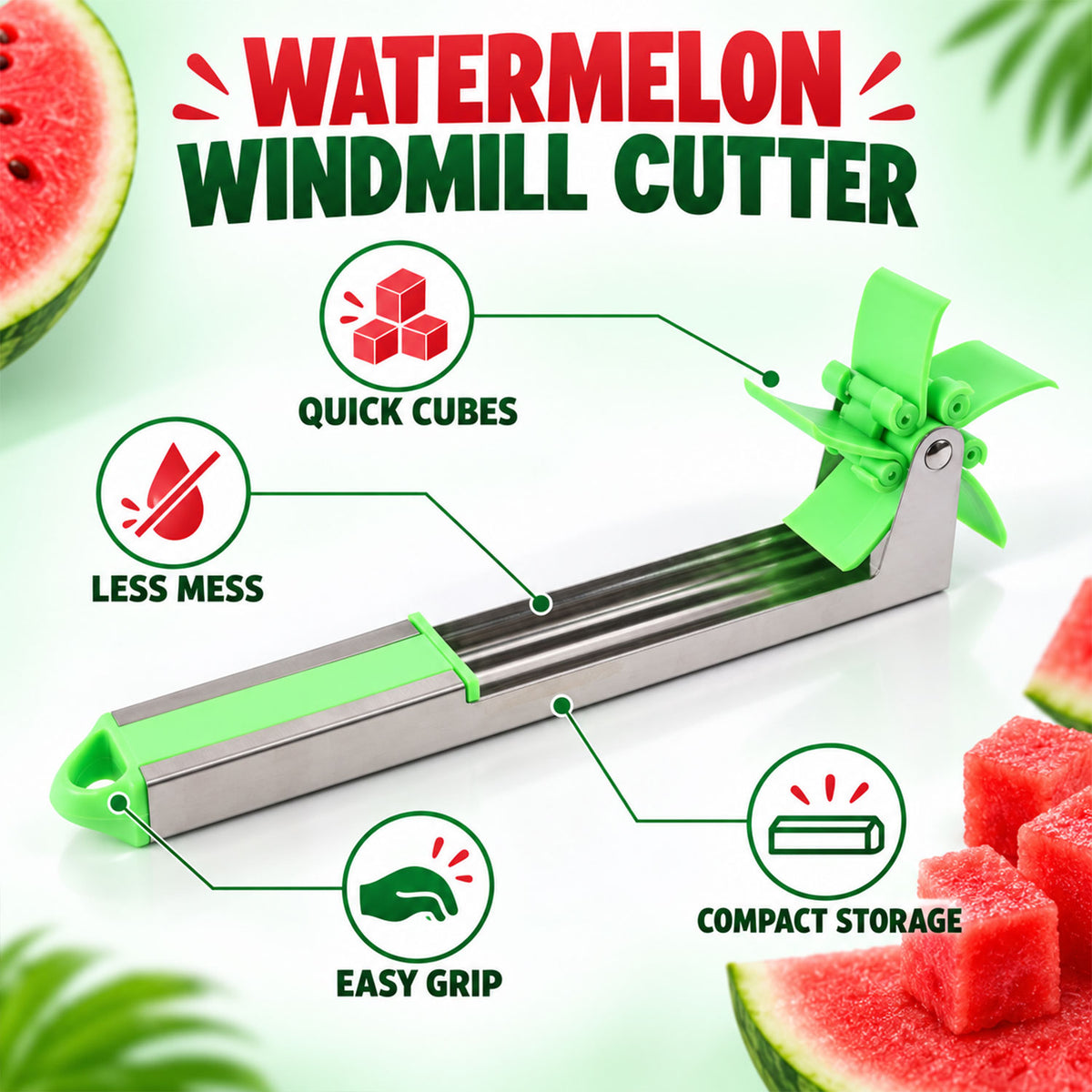 Windmill Watermelon Cutter, Steel Slicer for Quick Watermelon Cubes (1 Pc)