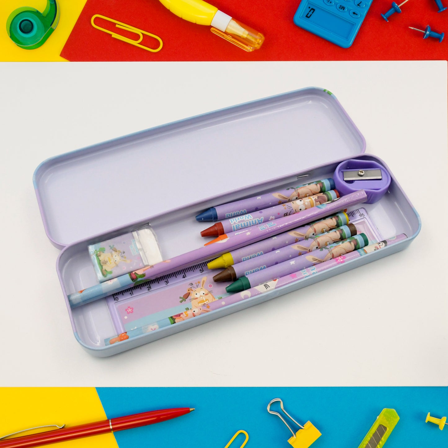 Stationery Kit for Kids - Stationery Set, Includes Metal Pencil Box, Sharpener, Pencil and Eraser Set, School Supply Set, Birthday Return Gift for Kids, Boys, Girls (12 pc Set)