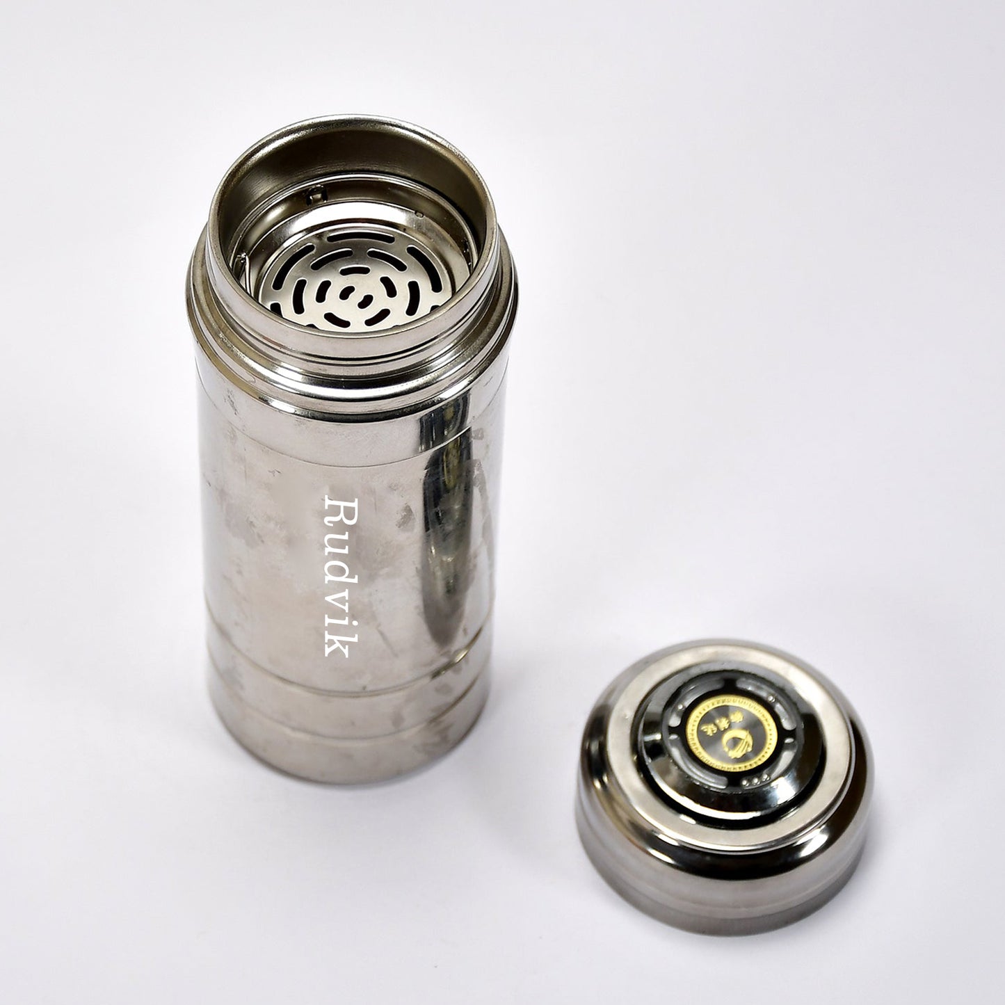 Stainless steel water bottle, side view