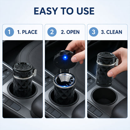 Car Cupholder Ashtray – LED Light, Lid & Portable Bin | Velvet Wheels