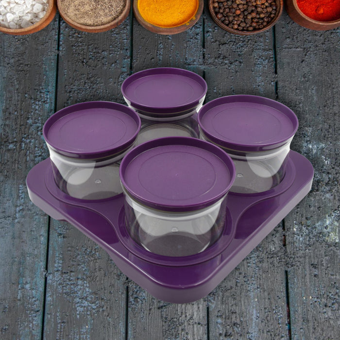 Airtight Plastic 4 Pc Storage Container Set, With Tray Dry Fruit Plastic Storage Container Tray Set With Lid & Serving Tray For Kitchen