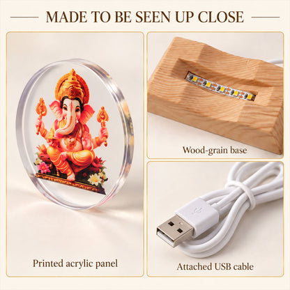 3D Ganesha Acrylic LED Lamp with Warm Golden Glow for Decor (1 Pc)