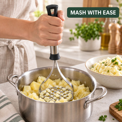Apex Stainless Steel Potato Masher, Pav Bhaji Masher with Grip Handle (1 Pc)