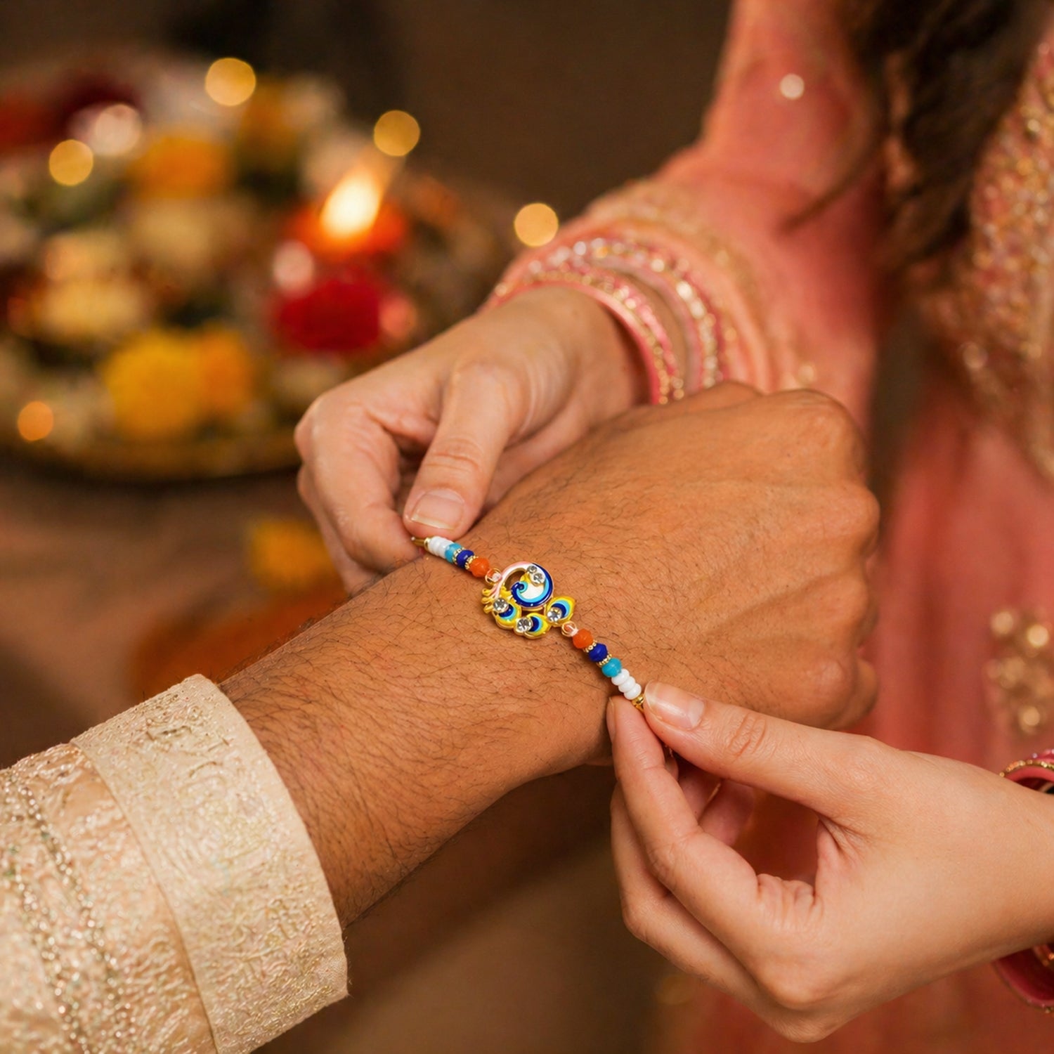 Traditional Rakhi thread with colorful beads
