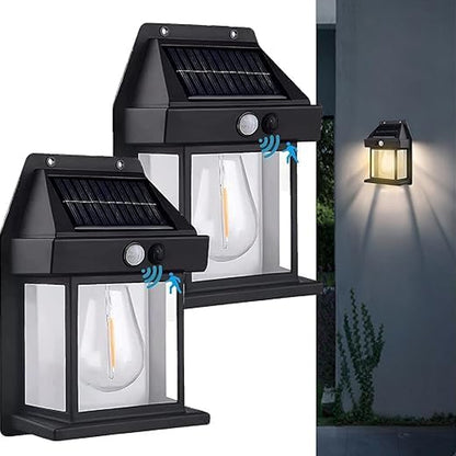 Solar Wall Lights / Lamp Outdoor, Wireless Dusk to Dawn Porch Lights Fixture, Solar Wall Lantern with 3 Modes & Motion Sensor, Waterproof Exterior Lighting with Clear Panel (1 Pc )